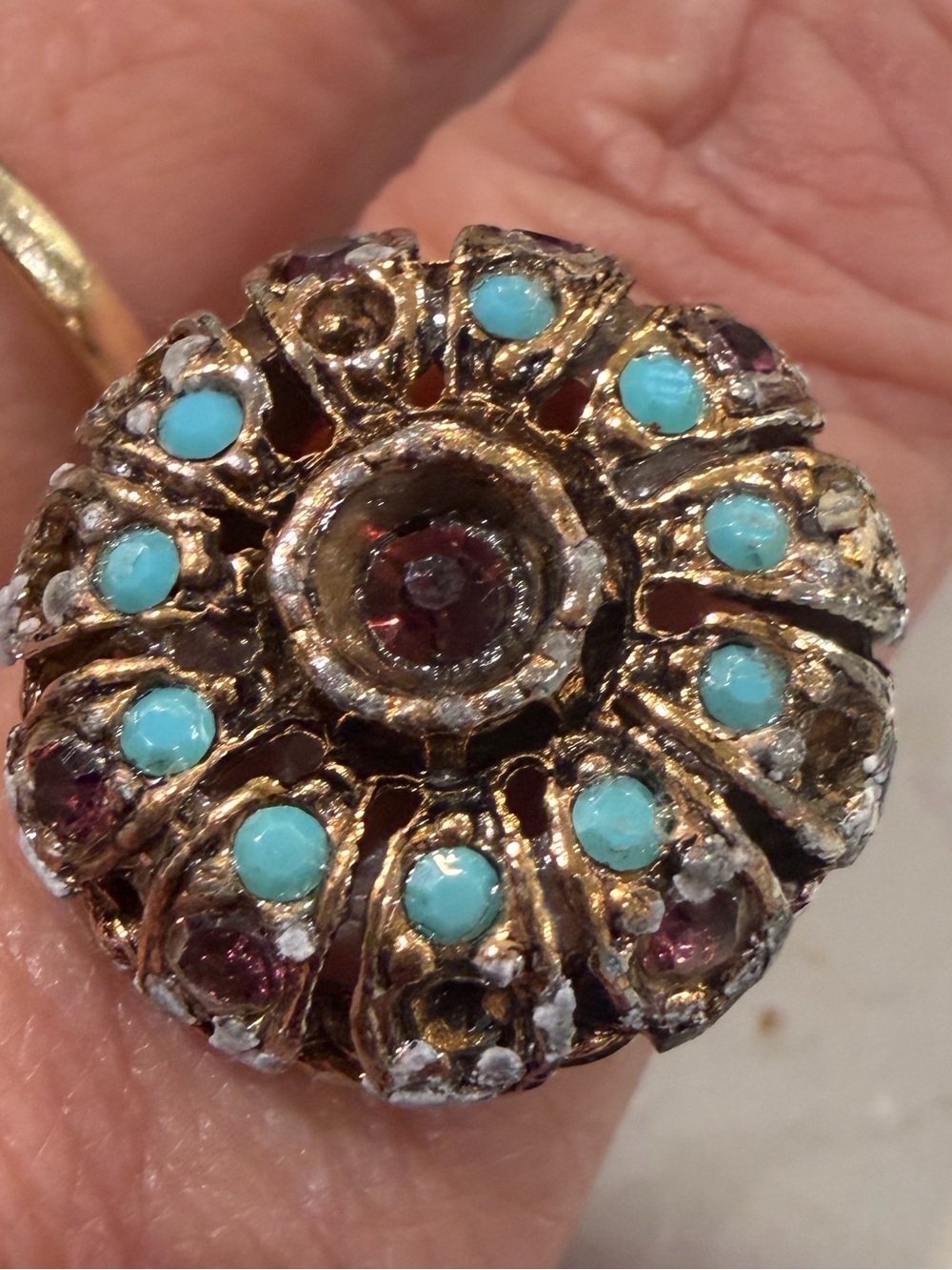 Turquoise & Purple Floral Statement Ring — Women Jewelry SZ 7 adjustable